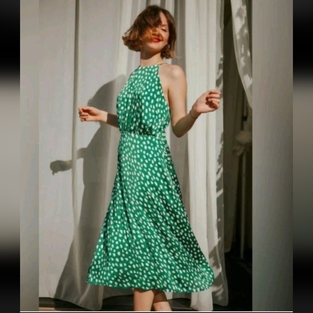 Betsy Johnson Green Polka Dot Halter Midi Dress Size 8